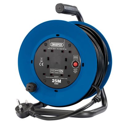 Draper 02122 230V Heavy Duty Industrial Four Socket Cable Reel 25M each 1