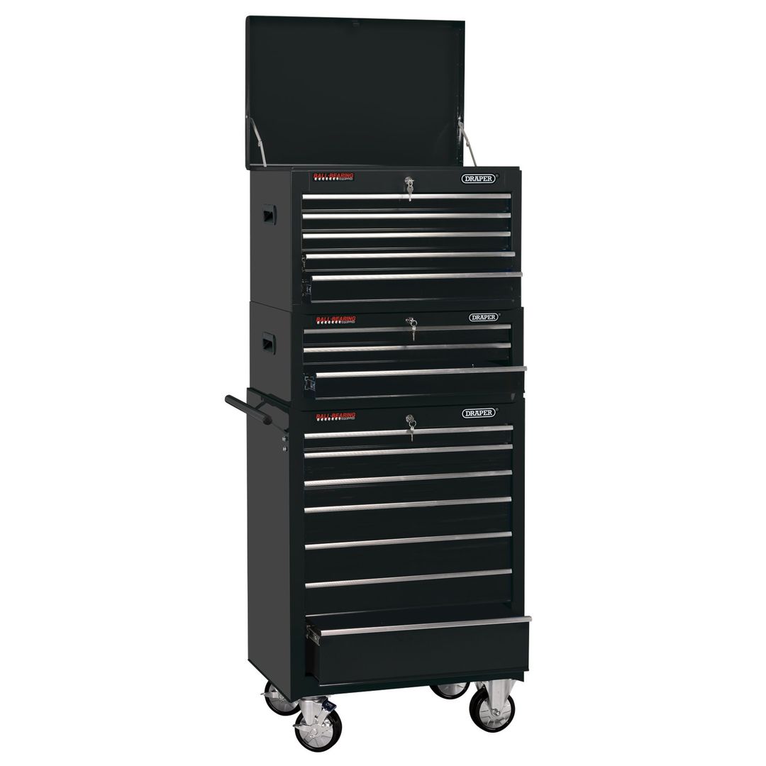 Draper Expert 04594 Combined Roller Cabinet And Tool Chest 15 Drawer 26in Black each - Image 1