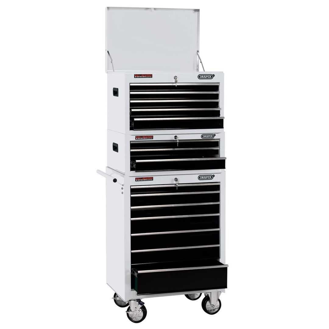 Draper Expert 04597 Combined Roller Cabinet And Tool Chest 15 Drawer 26in White each - Image 1