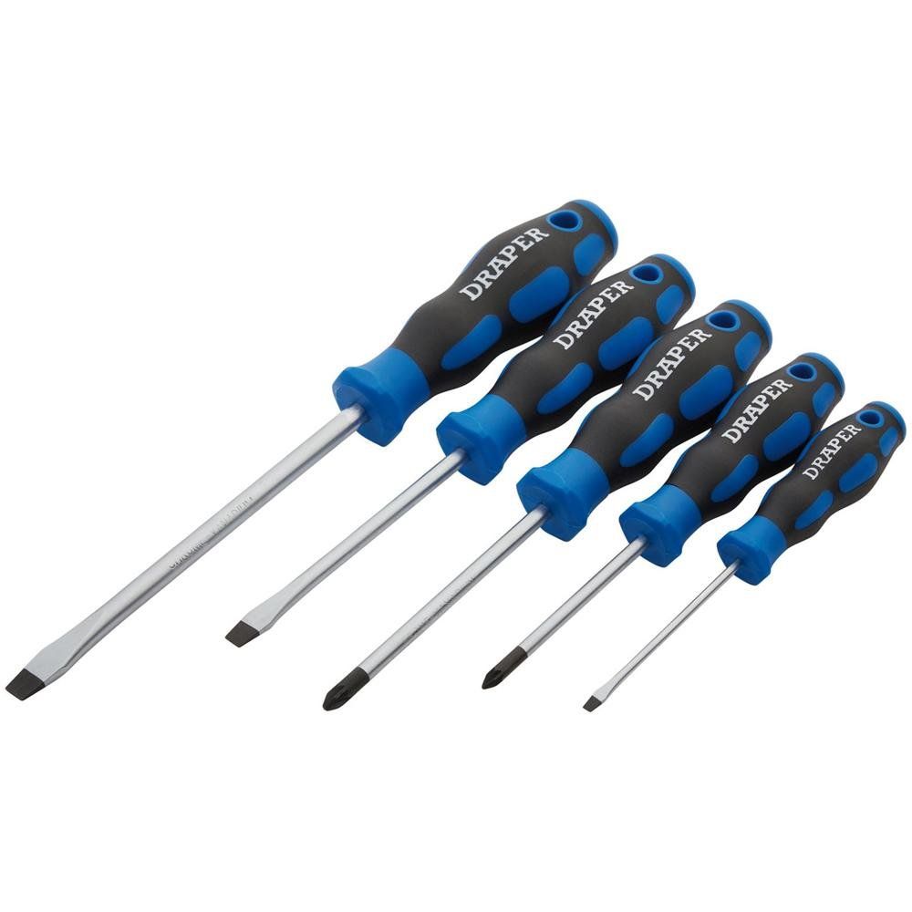Draper 09783 Soft Grip Screwdriver Set 3 X Plain Slot 2 X Pz Type (5 Piece) per set - Image 1