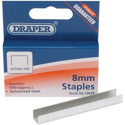 Draper 10639 Steel Staples 8 X 10Mm (Pack Of 1000) per box