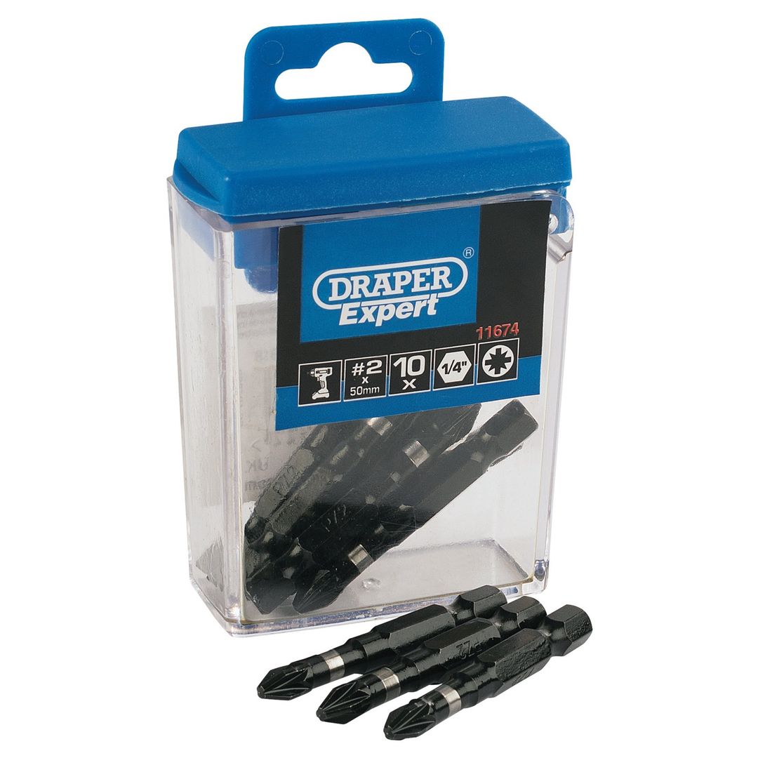 Draper Expert 11674 Pz Type Impact Bits No.2 X 50Mm (10 Piece) each - Image 1
