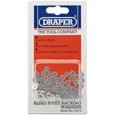 Draper 14013 Rivet Backing Washers 2.4Mm (100 Piece) per card