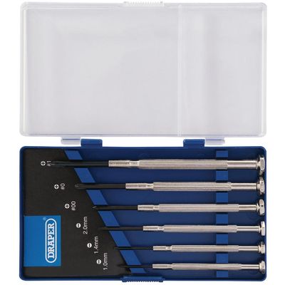 Draper 14956 Precision Screwdriver Set 3 X Plain Slot 3 X Cross Slot (6 Piece) per set