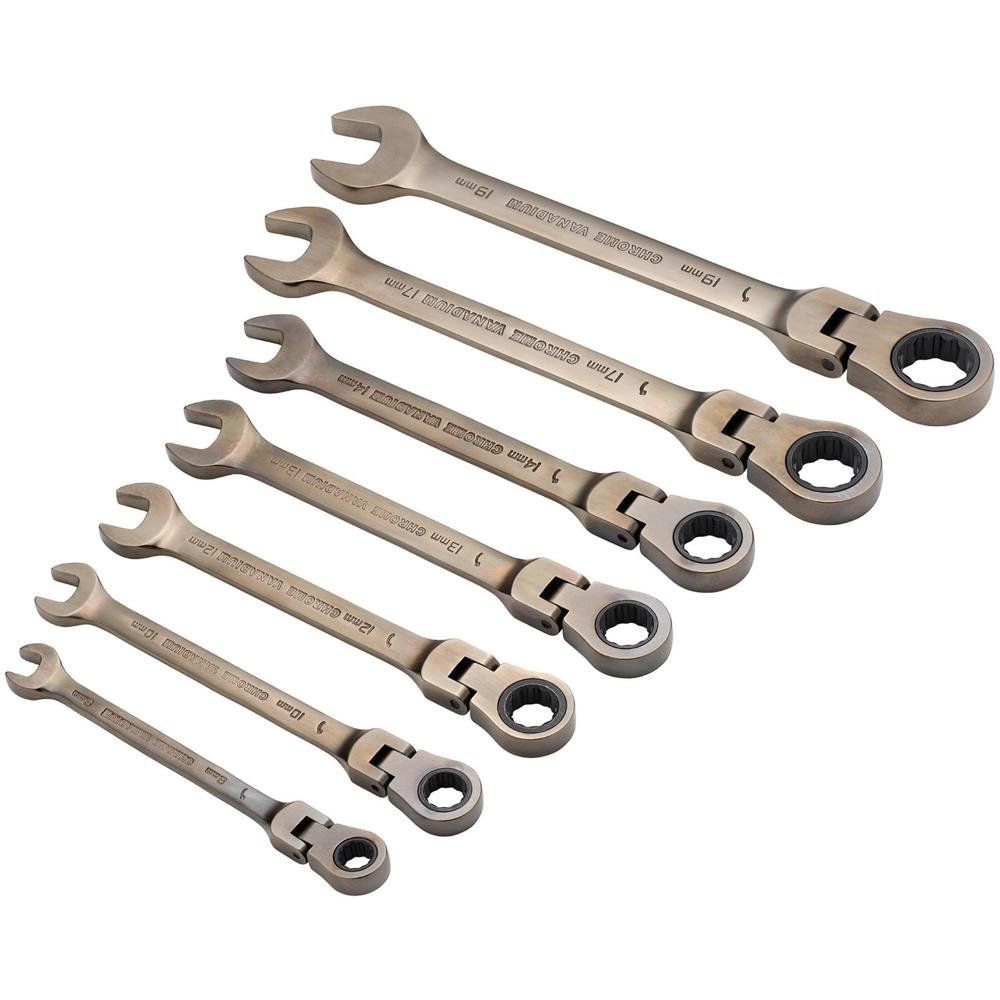 Draper 15087 Flexible Head Ratcheting Metric Combination Spanner Set (7 Piece) per set 7 - Image 1