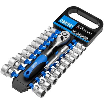 Draper 16373 Combined Mm/Af Socket And Ratchet Set 3/8in Sq. Dr. (22 Piece) per set