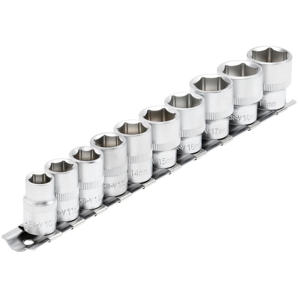 Draper 16400 Socket Set On Metal Rail 3/8in Sq. Dr. (10 Piece) per set - Image 1