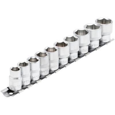 Draper 16400 Socket Set On Metal Rail 3/8in Sq. Dr. (10 Piece) per set