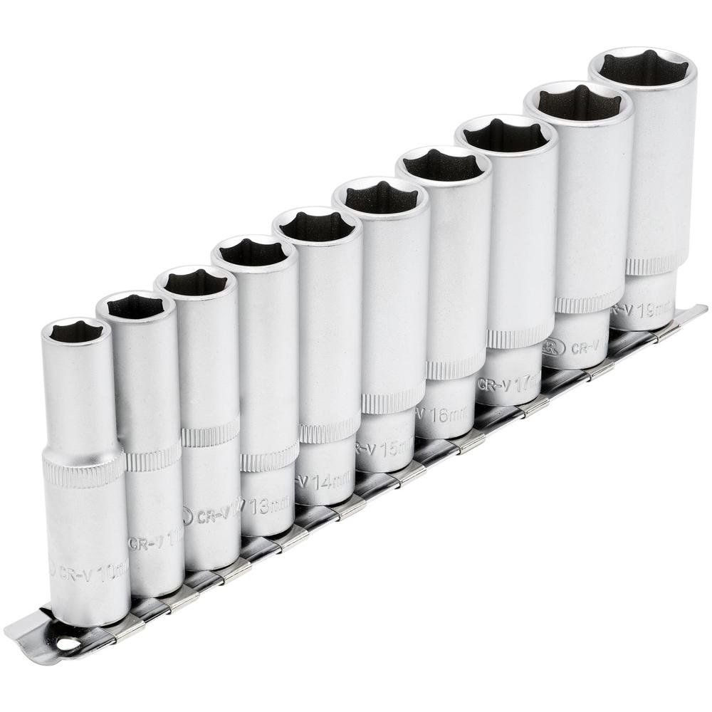 Draper 16401 Deep Socket Set On Metal Rail 3/8in Sq. Dr. (10 Piece) per set - Image 1