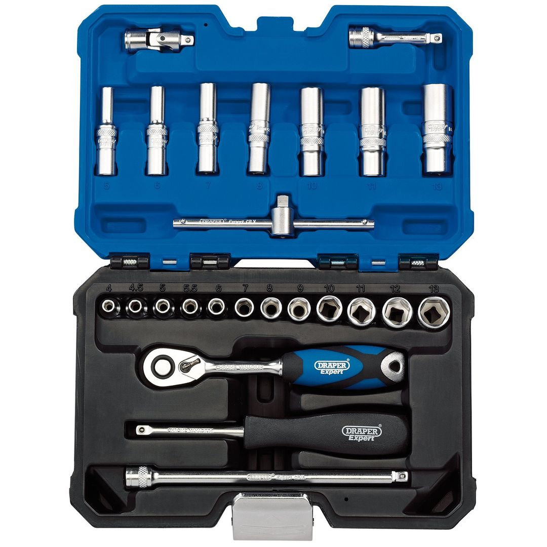 Draper Expert 16443 Metric Socket Set 1/4in Sq. Dr. Blue (25 Piece) per set - Image 1