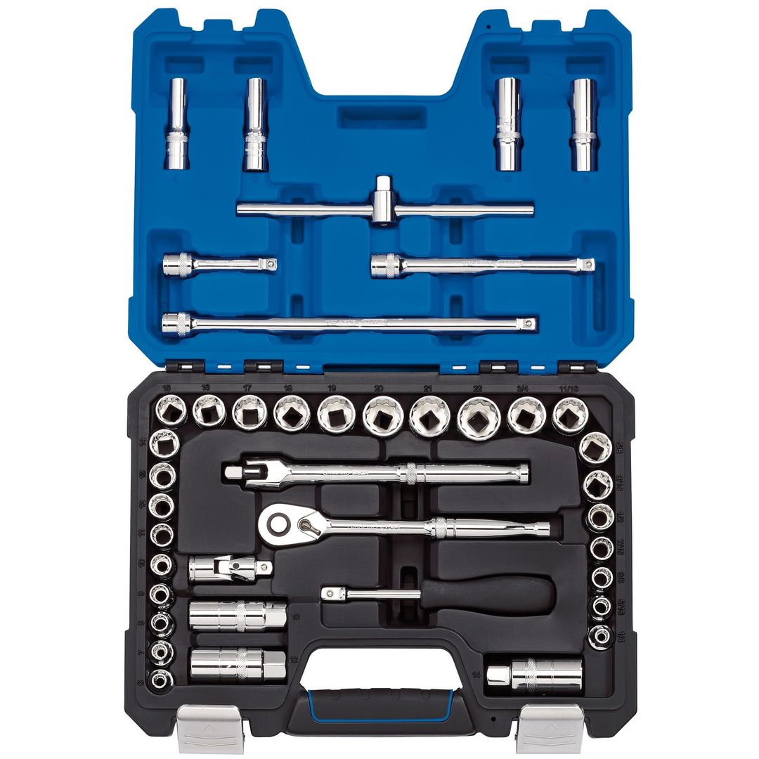 Draper Expert 16465 Combined Mm/Af Socket Set 3/8in Sq. Dr. Blue (41 Piece) per set - Image 1