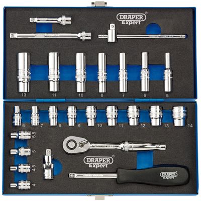 Draper Expert 16476 Metric Socket Set 1/4in Sq. Dr. (26 Piece) per set