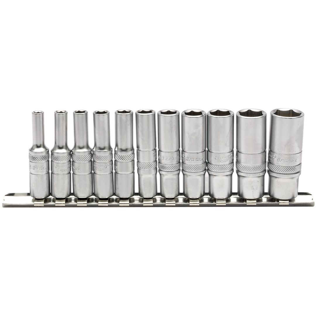 Draper Expert 16491 Imperial Deep Socket On Metal Rail 1/4in Sq. Dr. (11 Piece) per set - Image 1