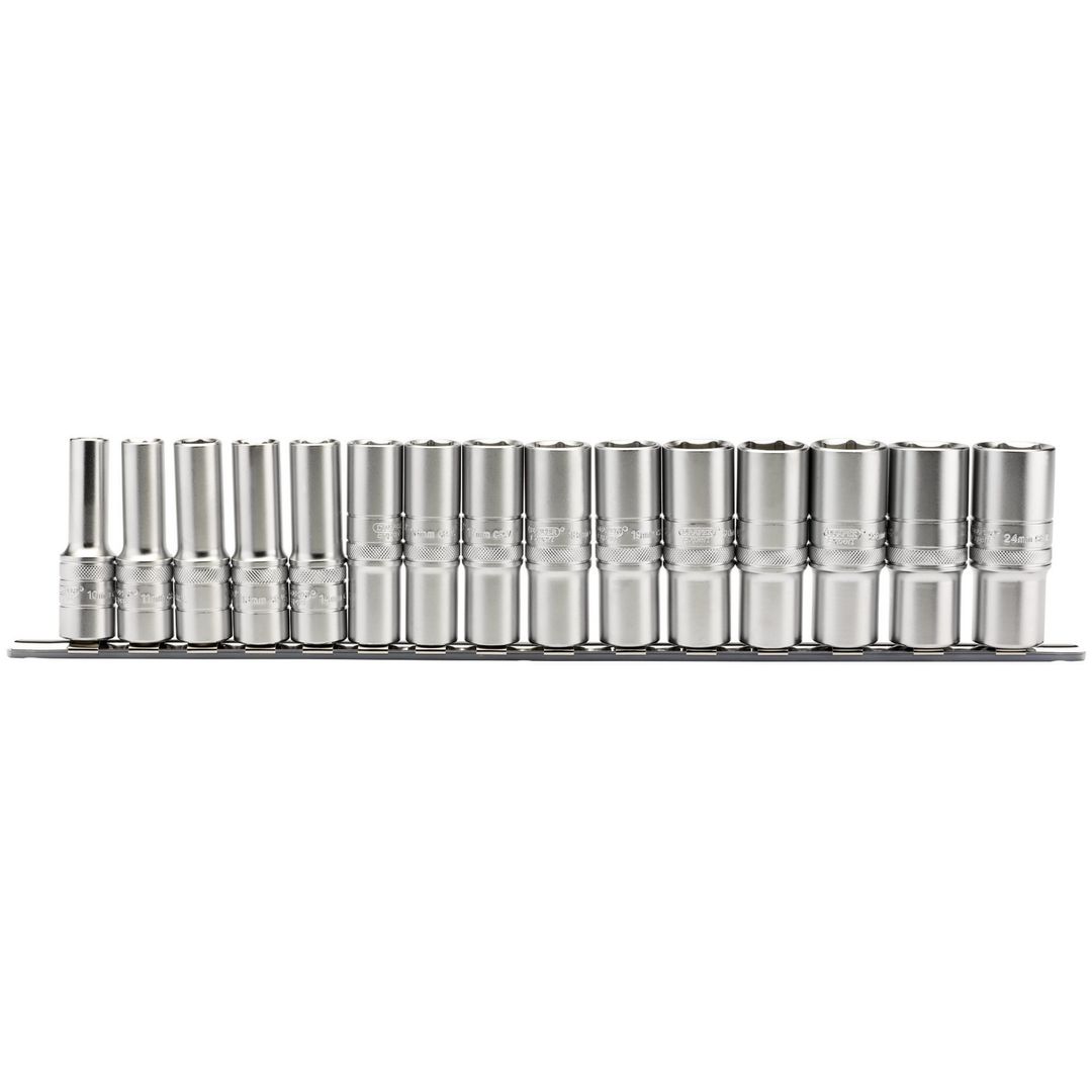Draper Expert 16499 Metric Deep Socket On A Metal Rail 1/2in Sq. Dr. (15 Piece) per set - Image 1