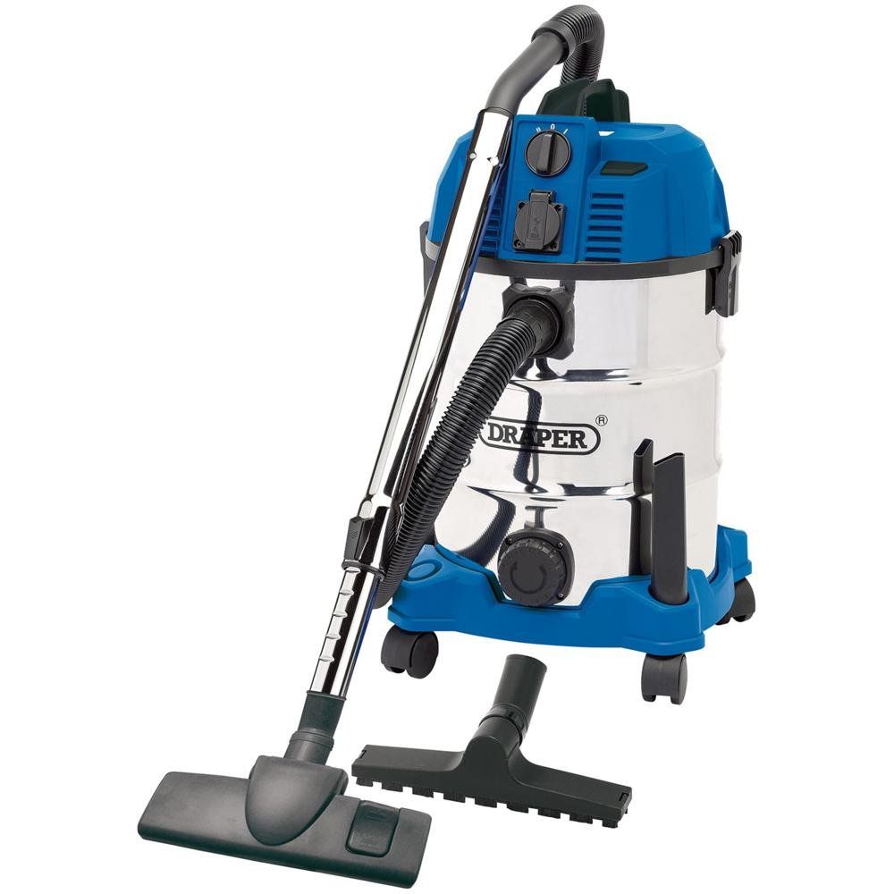 Draper 20529 230V Wet And Dry Vacuum Cleaner With Stainless Steel Tank And Integrated Power Out-Take Socket 30L 1300W each - Image 1