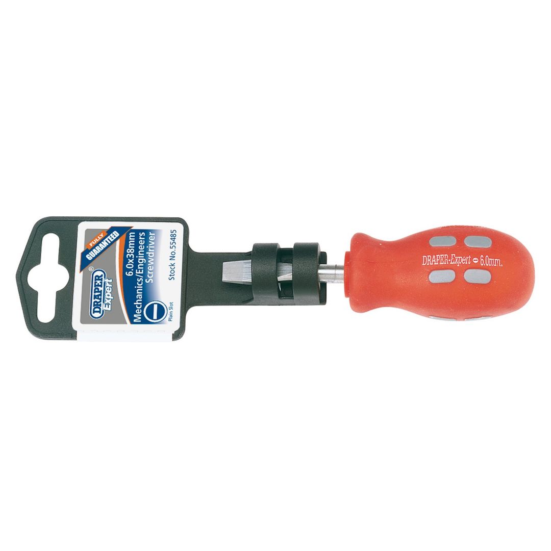 Draper Expert 55485 Plain Slot Flared Tip Mechanicfts Screwdriver 6 X 38Mm each - Image 1