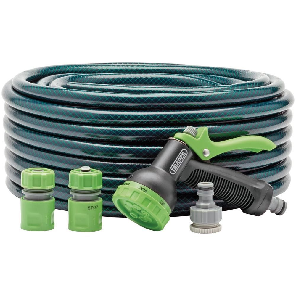 Draper Garden Hose Watering Set 1/2" / 12.5mm 30m Green - Image 1