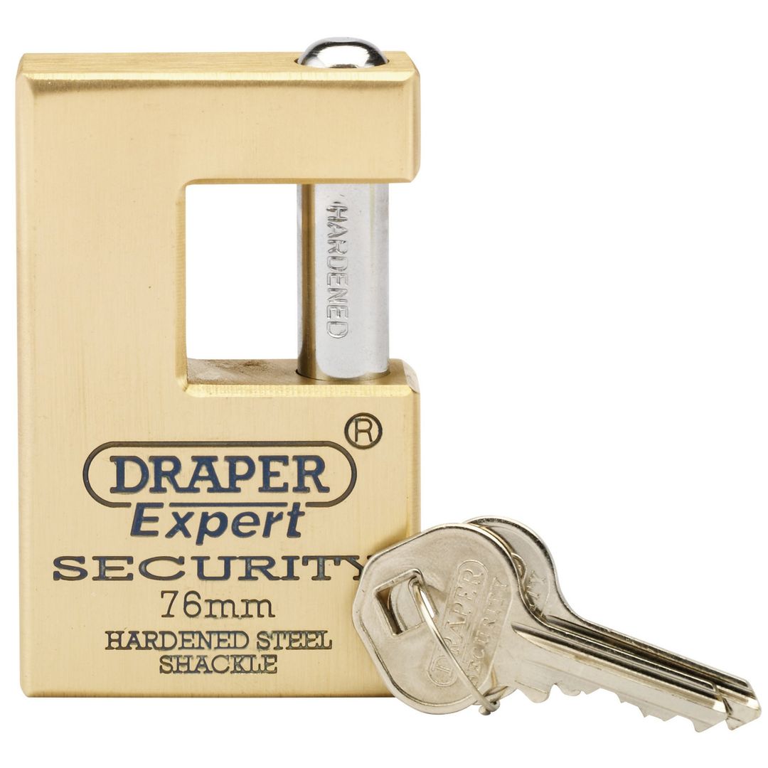 Draper Expert 64202 Close Shackle Solid Brass Padlock With Hardened Steel Shackle 2 Keys 76Mm each - Image 1