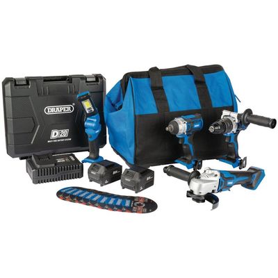 Draper 90470 D20 20V Workshop Kit 1 X 3.0Ah Battery 1 X 4.0Ah Battery 1 X Fast Charger (19 Piece) each