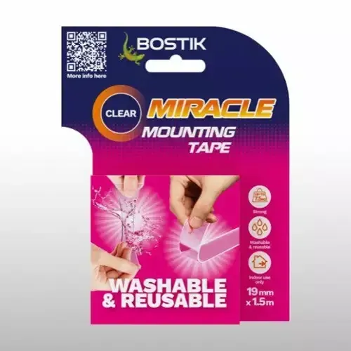 Bostik Miracle Tape Double Sided Mounting Tape Reusable 19mmx1.5m Clear - 30628185 - Image 1