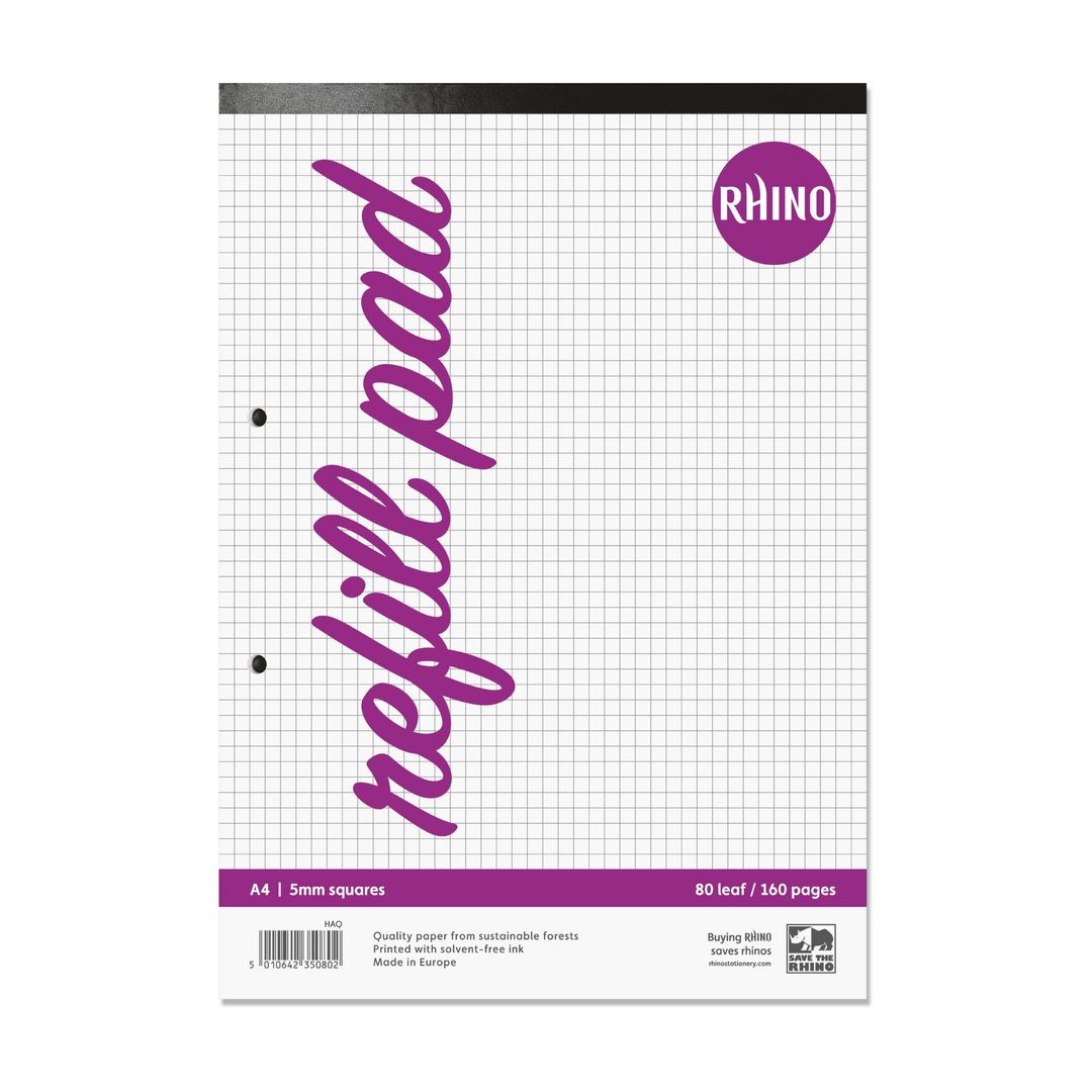 Rhino A4 Refill Pad 160 Page 5mm Squared (Pack 6) - HAQ-6 - Image 1
