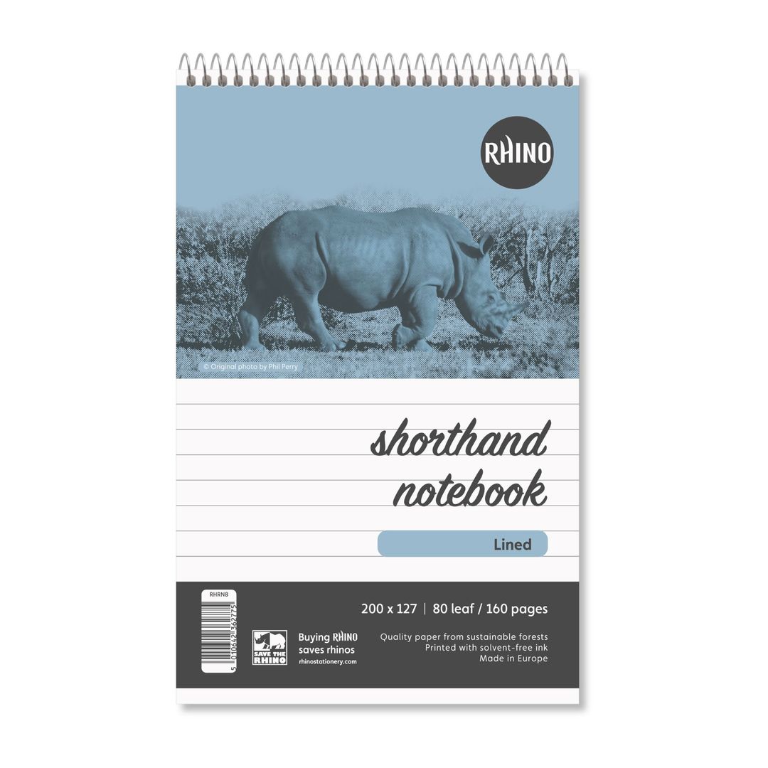 Rhino 200 x 127 Shorthand Notepad 160 Page Feint Ruled 8mm (Pack 10) - RHRN8-0 - Image 1