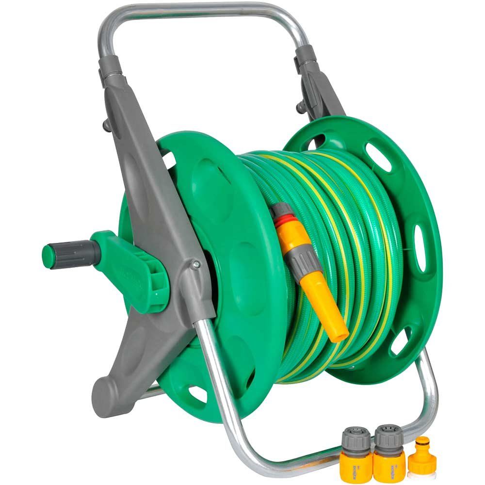 Hozelock Floor Standing Hose Reel 1/2" / 12.5mm 30m Grey & Yellow - Image 1