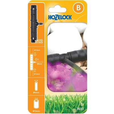Hozelock MICRO Supply to Irrigation Pipe Reducing T Connector 5/32" (4mm) & 1/2" (12.5mm) Pack of 12
