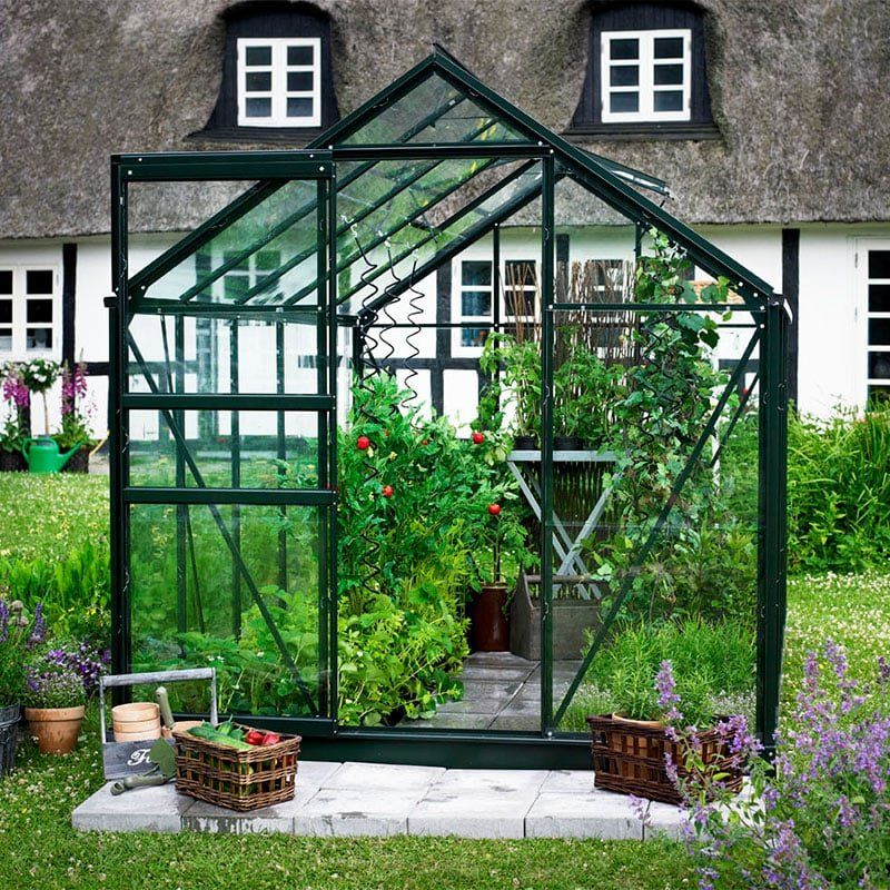 6'x8' Halls Green Frame Large Paned Toughened Glass Greenhouse (1.92x2.56m) - Image 1