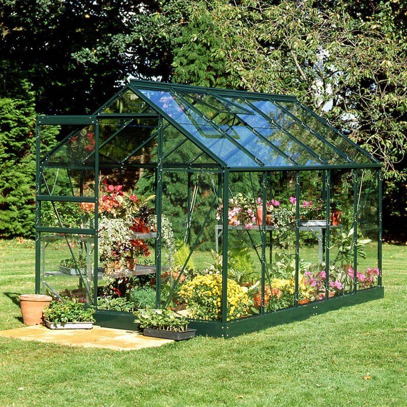 6'x10' Halls Green Frame Large Paned Toughened Glass Greenhouse (3.19x1.92m) - Image 1