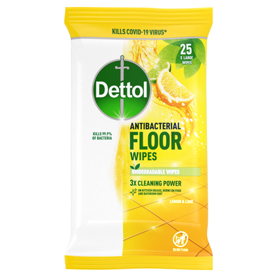 Pack of 25 Dettol Citrus Floor Wipes Lemon and Lime - Thumbnail 2