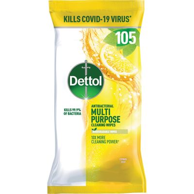 Dettol Antibacterial Multi Purpose Cleaning Wipes Citrus (Pack 105) - 3124900 - Thumbnail 2