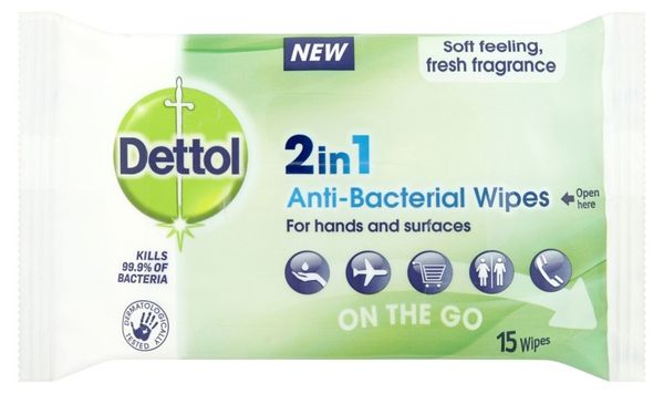 Dettol On The Go 2in1 Antibacterial Wipes for Hand and Surfaces (Pack