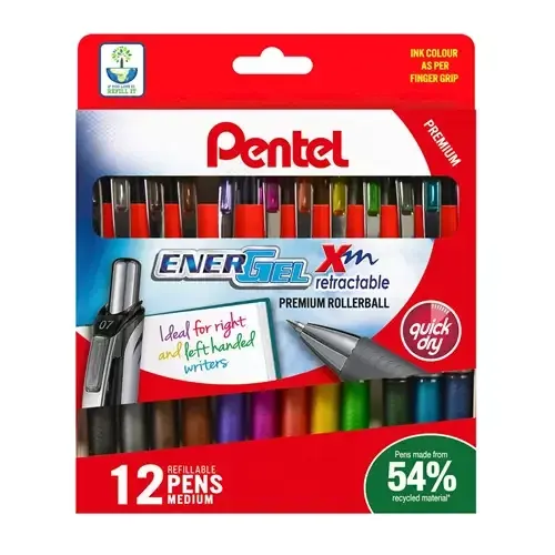 Pentel Energel XM Retractable Gel Pen Tip width 0.7mm Line Width 0.35mm Assorted Colour (Pack 12) - YBL77/12-M - Image 1