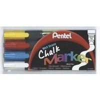 Pentel Wet Erase Chalk Marker Chisel Tip 2-4Mm Line Assorted Colours (Pack 4) - Smw26/4-Bcgw - Image 1