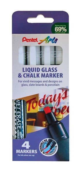 Pentel Liquid Chalk Marker White (Pack of 4) SMW26/4