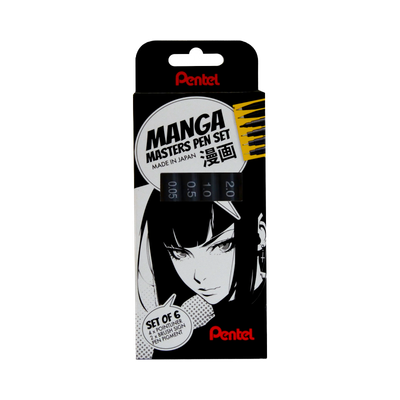 Pentel Arts Manga Master Pen Set contains Pointliners 0.05mm 0.5mm 1.0mm 2.0mm - 2 Brush Sign Pen pigment Black and Grey Ink (Pack 6) - YS20PSESP/6-M - Thumbnail 2
