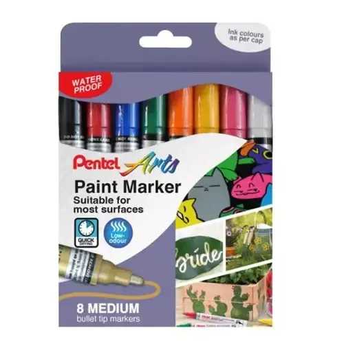 Pentel Paint Marker Medium Bullet Tip Assorted Metallic Colours (Pack 8) - YMMP10/8MET-M - Image 1