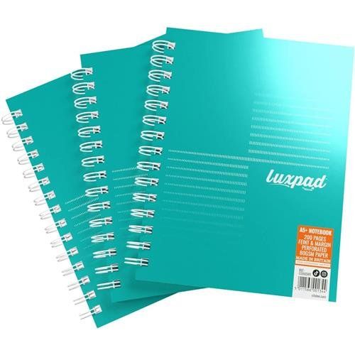 Silvine Luxpad Twin Wire FSC Notebook A5+ 200 Page Ruled With Margin Metallic Pearl Green (Pack 3) - LUXA5MT - Image 1