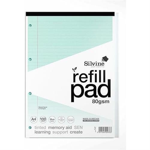 Silvine SEN Refill Pad A4 With Tinted Coloured Papers 100 Page Ruled With Margin 4 Hole Punched Blue (Pack 6) - A4RPTINBL - Image 1