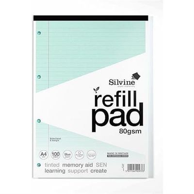 Silvine SEN Refill Pad A4 With Tinted Coloured Papers 100 Page Ruled With Margin 4 Hole Punched Blue (Pack 6) - A4RPTINBL