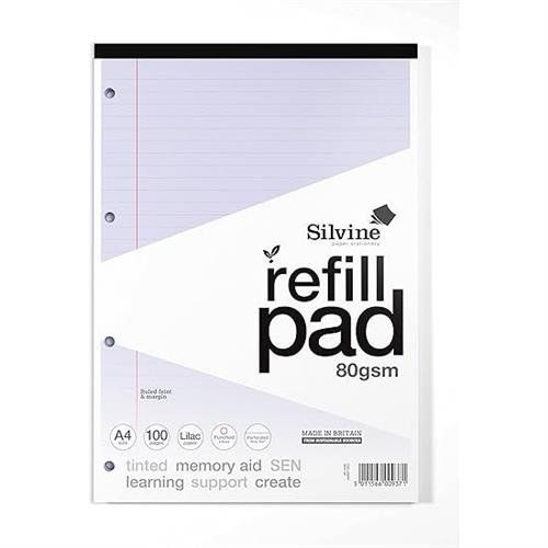 Silvine SEN Refill Pad A4 With Tinted Coloured Papers 100 Page Ruled With Margin 4 Hole Punched Lilac (Pack 6) - A4RPTINV - Image 1