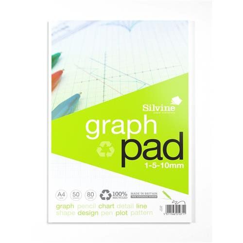 Silvine Recycled Graph Pad A4 Printed 1-5-10mm 50 Sheets 100% Recycled Paper Green (Pack 10) - A4GPRE - Image 1