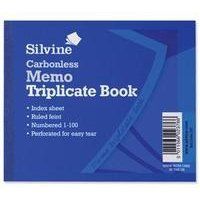 Silvine 102x127mm Triplicate Memo Book Carbonless Ruled 1-100 Taped Cloth Binding 100 Sets (Pack 5) - 707 - Image 1