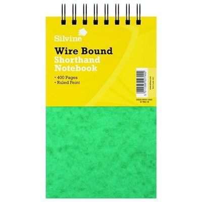Silvine Luxpad 125x200mm Wirebound Pressboard Cover Reporters Shorthand Notebook 400 Pages Green (Pack 6) - 441