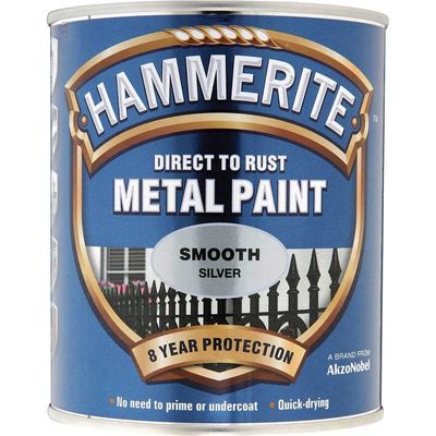 Hammerite 5084894 Direct To Rust Smooth Finish Metal Paint Silver 250Ml