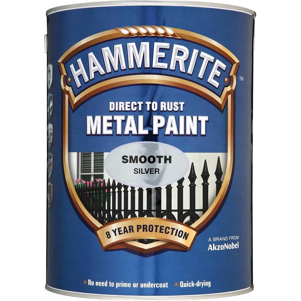 Hammerite 5084898 Direct To Rust Smooth Finish Metal Paint Silver 5 Litre - Image 1