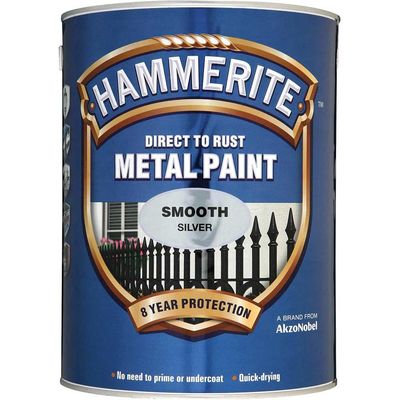 Hammerite 5084898 Direct To Rust Smooth Finish Metal Paint Silver 5 Litre