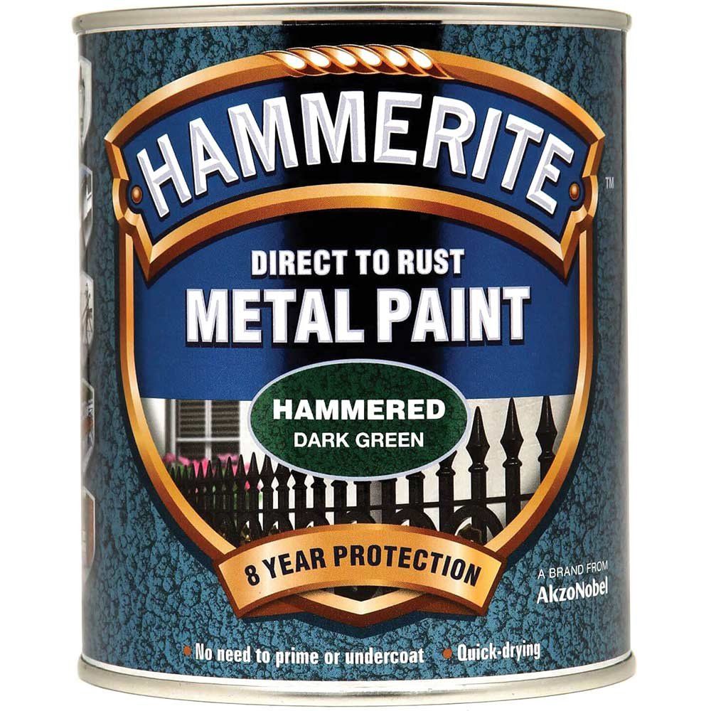 Hammerite 5092823 Direct To Rust Hammered Finish Metal Paint Dark Green 750Ml - Image 1
