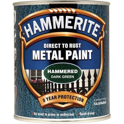 Hammerite 5092823 Direct To Rust Hammered Finish Metal Paint Dark Green 750Ml